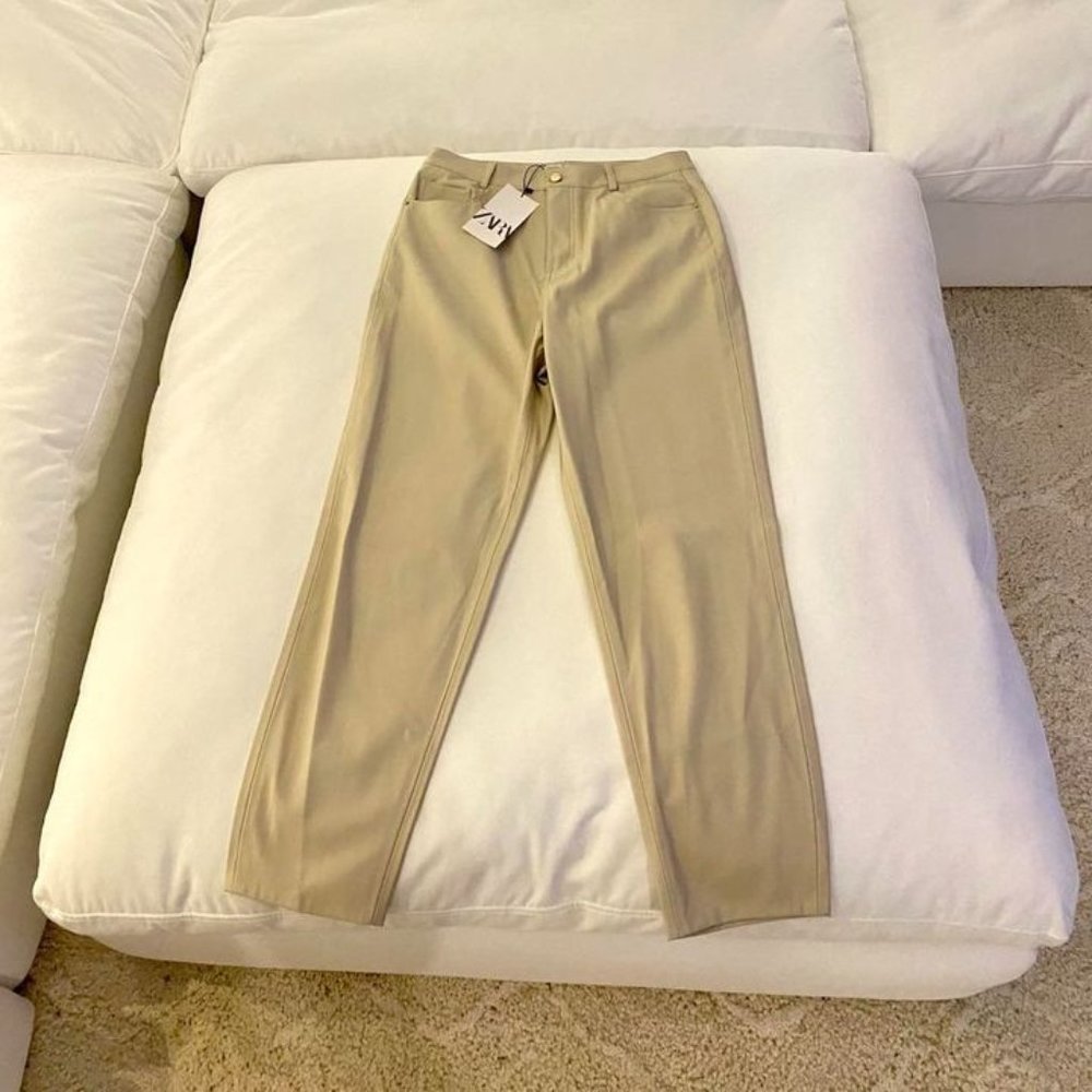 Zara Cream Faux Leather Mom Fit Pants